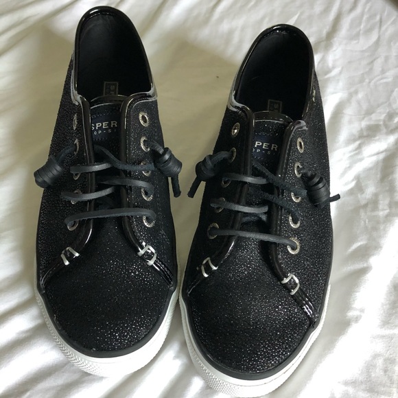 black sparkle slip on sneakers